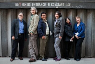 David Huerta, Jamie McKendrick, V&iacute;ctor Ter&aacute;n, David Shook, Coral Bracho and Katherine Pierpoint before the Mexican Poets' Tour Launch Party