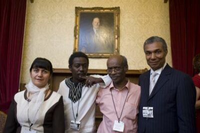 Our reception at the House of Lords was held in the Atlee Room. Here, four international poets - Farzaneh Khojandi, Al-Saddiq Al-Raddi, Maxamed Xaashi Dhamac 'Gaarriye' and Corsino Fortes - pose beneath a portrait of Clement Atlee, the man who brought you the National Health Service.